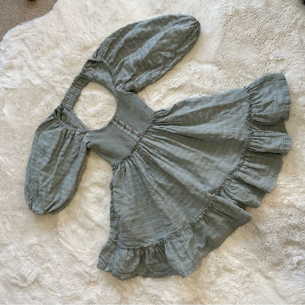 Free people open back puff sleeve sage green cottagecore fairy dress
